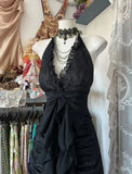 Black Halter A-Line Chiffon&Tulle Open Back Prom Dresses Birthday Dresses HZ1024