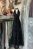 Black Halter A-Line Chiffon&Tulle Open Back Prom Dresses Birthday Dresses HZ1024