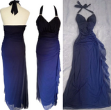 ?Chiffon Halter Sheath Prom Dress for Party&Birthday Elegant Blue Evening Gowns HZ1024
