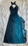 ?Chiffon Halter Sheath Prom Dress for Party&Birthday Elegant Blue Evening Gowns HZ1024