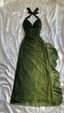 ?Chiffon Halter Sheath Prom Dress for Party&Birthday Elegant Blue Evening Gowns HZ1024