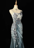 Chiffon Mermaid Spaghetti Strap Sequined Applique Long Prom Dresses?? Formal Evening Dresses HZ1024