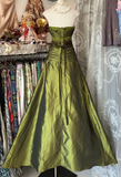 Mermaid Strapless Olive Green Satin Tulle Long Prom Dress Sequin Beaded Evening Dress HZ1024