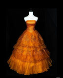 Orange A-Line Strapless Tulle Sequin Long Prom Dress Gorgeous Sweet 16 Dress Quinceanera Dress HZ1024