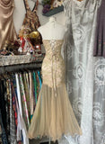 Mermaid Strapless Sweetheart Tulle Beaded Applique Long Prom Dress HZ1024