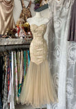 Mermaid Strapless Sweetheart Tulle Beaded Applique Long Prom Dress HZ1024