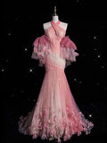 Mermaid Halter Neck Tulle Long Prom Dress Sweet 16 Dress HZ1024