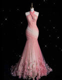 Mermaid Halter Neck Tulle Long Prom Dress Sweet 16 Dress HZ1024