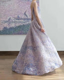 Spaghetti Strap Tulle Applique Long Prom Dress Adult Ceremony Birthday Dress HZ1024