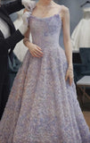 Spaghetti Strap Tulle Applique Long Prom Dress Adult Ceremony Birthday Dress HZ1024