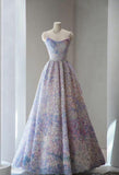 Spaghetti Strap Tulle Applique Long Prom Dress Adult Ceremony Birthday Dress HZ1024