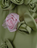 Green A-Line Strapless Satin Applique Long Prom Dress Cute Birthday Dress Formal Evening Dress HZ1024
