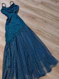 Spaghetti Strap Chiffon Beaded Appliqu¨¦ Long Prom Dress Evening Dress HZ1024