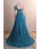 One Shoulder Tulle Beaded Long Prom Dress Elegant Evening Gown HZ1024