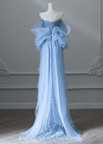 Blue Mermaid Strapless Tulle Beaded Long Prom Dress Elegant Evening Dress HZ1024