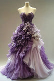 Purple A-Line Sweetheart Neck Chiffon Beading Long Prom Dress Applique Evening Dress HZ1024
