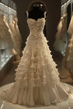 A-Line Spaghetti Straps Chiffon Satin Long Wedding Dress with Beaded Appliques Simple Prom Dress HZ1024