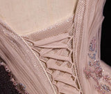 Pink A-Line V-neck Glitter Tulle with Beaded Long Prom Dress Adult Ceremony Evening Dress HZ1024