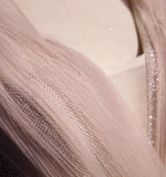 Pink A-Line V-neck Glitter Tulle with Beaded Long Prom Dress Adult Ceremony Evening Dress HZ1024