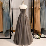 Spaghetti Strap Tulle Beaded Long Prom Dress Graduation Prom Dress Birthday Dress HZ1024