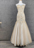 Champagne Mermaid Sweetheart Neck Beaded Tulle Long Ball Dress Vintage Evening Dress HZ1024