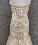 Champagne Mermaid Sweetheart Neck Beaded Tulle Long Ball Dress Vintage Evening Dress HZ1024