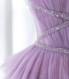 Purple A-Line Spaghetti Strap Tulle Sequin Long Prom Dresses for Birthday&Graduation HZ1024