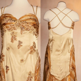 Vintage Floral Satin Applique Spaghetti Straps Chiffon Prom Dresses Party Dresses HZ1024