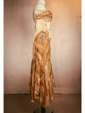 Vintage Floral Satin Applique Spaghetti Straps Chiffon Prom Dresses Party Dresses HZ1024
