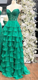 Sweetheart Neck Chiffon Lace Blue Long Prom Dress, Blue Long Graduation Dress HZ1024