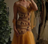 Yellow Mermaid Tulle Chiffon Long Prom Dress Pretty Birthday Dress HZ1024
