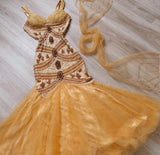 Yellow Mermaid Tulle Chiffon Long Prom Dress Pretty Birthday Dress HZ1024