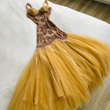 Yellow Mermaid Tulle Chiffon Long Prom Dress Pretty Birthday Dress HZ1024