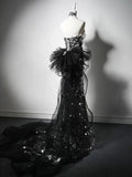 Silver Mermaid Strapless Sequin Tulle Long Prom Dress Formal Evening Dress HZ1024