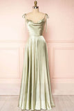 Strap A-Line Satin Simple Long Prom Dress Bridesmaid Dress HZ1024