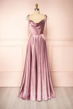 Strap A-Line Satin Simple Long Prom Dress Bridesmaid Dress HZ1024