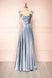 Strap A-Line Satin Simple Long Prom Dress Bridesmaid Dress HZ1024