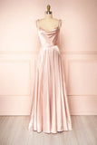 Strap A-Line Satin Simple Long Prom Dress Bridesmaid Dress HZ1024