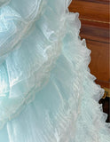 Sky Blue A-Line Strapless Tulle Beaded Long Prom Dress Sequined Layered Adult Ceremony Dress HZ1024