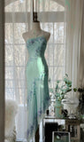 Light Green Simple Bodycon Party Dresses Elegant One Shoulder Chiffon Applique Beaded Prom Dress HZ1024