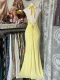 Yellow Mermaid Formal Dresses Halter Sequin Diamond Long Prom Dress Birthday Party Outfit HZ1024