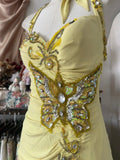Yellow Mermaid Formal Dresses Halter Sequin Diamond Long Prom Dress Birthday Party Outfit HZ1024