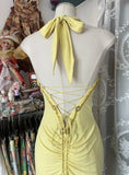 Yellow Mermaid Formal Dresses Halter Sequin Diamond Long Prom Dress Birthday Party Outfit HZ1024