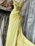 Yellow Mermaid Formal Dresses Halter Sequin Diamond Long Prom Dress Birthday Party Outfit HZ1024