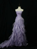 Purple Mermaid Strapless Tulle Layered Long Prom Dress Formal Evening Dress HZ1024