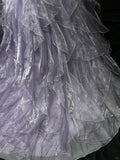 Purple Mermaid Strapless Tulle Layered Long Prom Dress Formal Evening Dress HZ1024