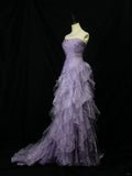Purple Mermaid Strapless Tulle Layered Long Prom Dress Formal Evening Dress HZ1024
