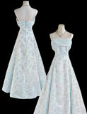 Blue A-Line Spaghetti Strap Satin Chiffon Long Prom Dress Birthday Dress Graduation Prom Dress HZ1024