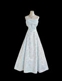 Blue A-Line Spaghetti Strap Satin Chiffon Long Prom Dress Birthday Dress Graduation Prom Dress HZ1024