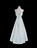 Blue A-Line Spaghetti Strap Satin Chiffon Long Prom Dress Birthday Dress Graduation Prom Dress HZ1024